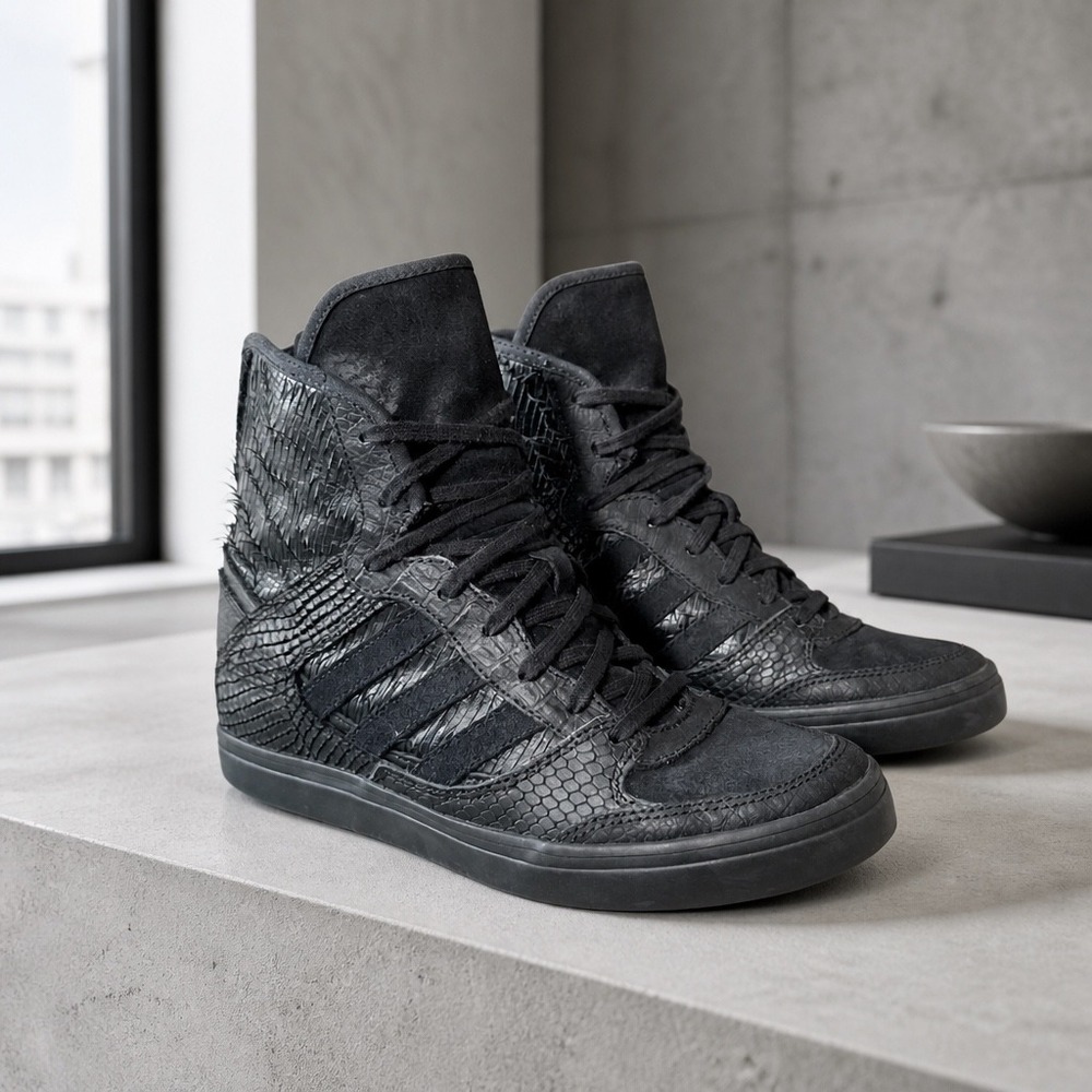 Adidas Black Y2K Snakeskin Suede Hidden Wedge Sneakers Size 7 Gothic Streetwear